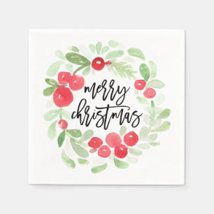 Berry Wreath Frohe Christmas Watercolor Serviette
