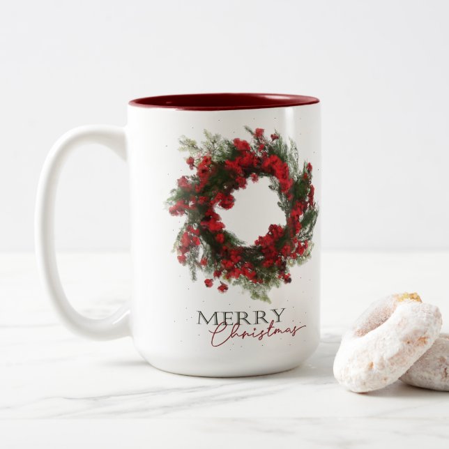 Berry Wreath Merry Christmas Tasse (Mit Donut)