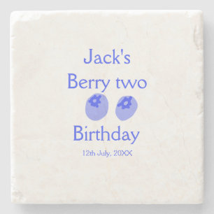Berry zwei Geburtstag blaue Beere Name Datum Kinde Steinuntersetzer