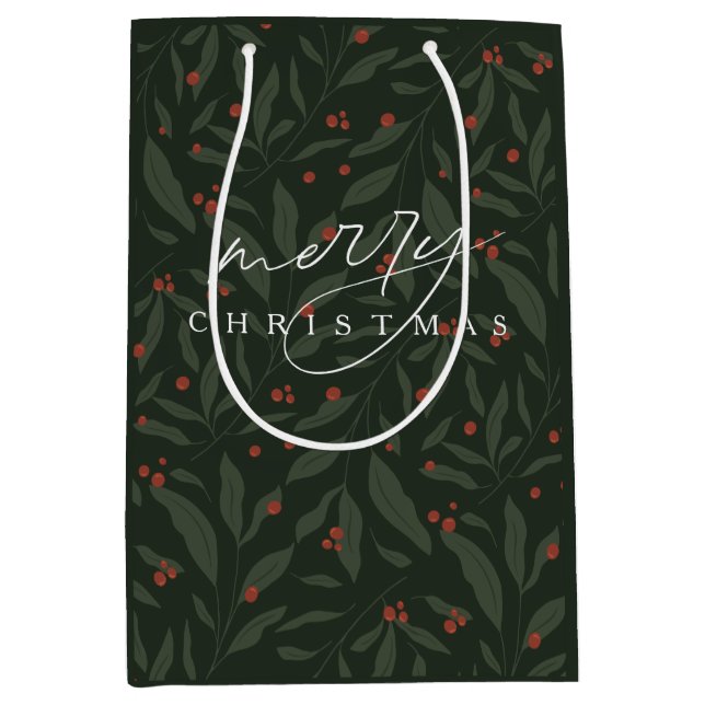 Berryful Botanical Frohe Weihnachten Mittlere Geschenktüte (Vorderseite)