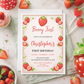 Berrys erster Geburtstag | Erdbeeren 1. Geburtstag Einladung