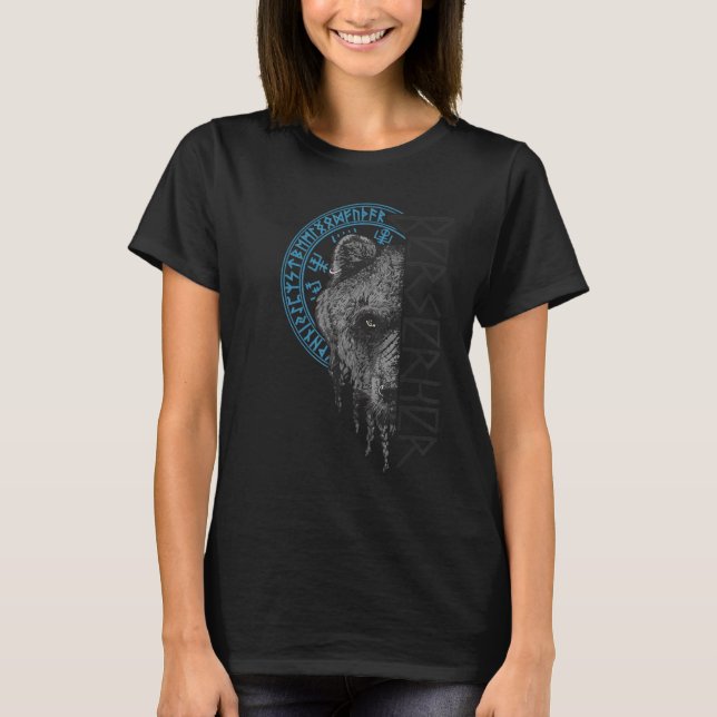 Berserk Bear Warrior Odin Runes Norse Compass Viki T-Shirt (Vorderseite)