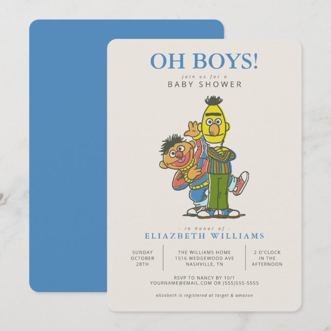 Bert & Ernie Twin Boys Baby Shower Einladung (Vorne/Hinten)