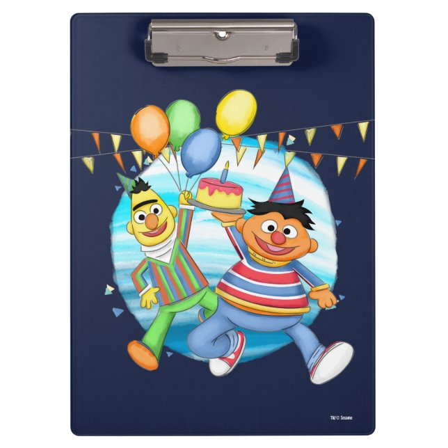 Bert und Ernie Birthday Balloons Klemmbrett (Vorderseite)