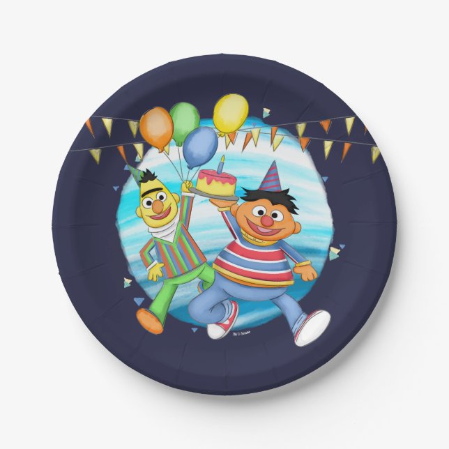 Bert und Ernie Birthday Balloons Pappteller (Vorderseite)