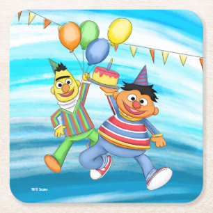 Bert und Ernie Birthday Balloons Rechteckiger Pappuntersetzer