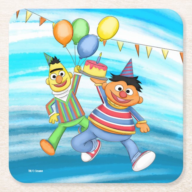 Bert und Ernie Birthday Balloons Rechteckiger Pappuntersetzer (Vorderseite)