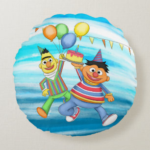 Bert und Ernie Birthday Balloons Rundes Kissen