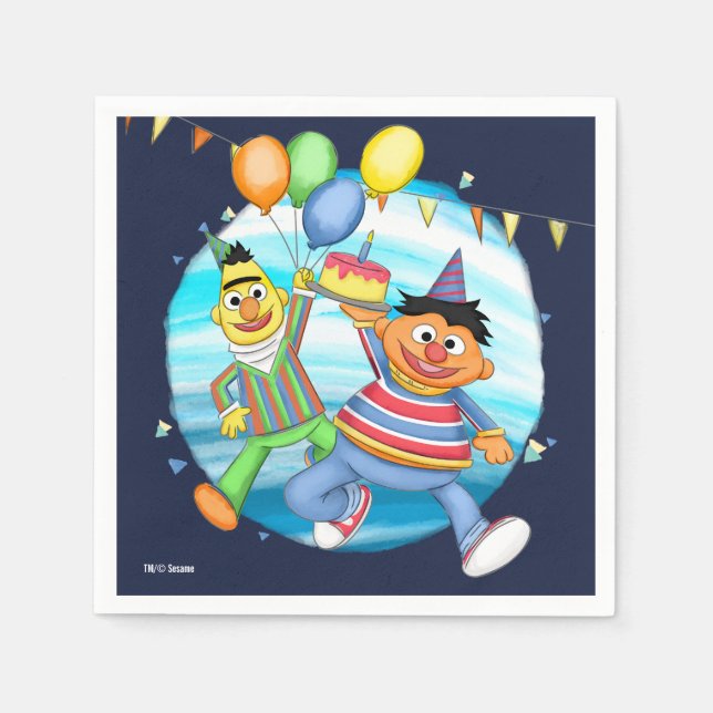Bert und Ernie Birthday Balloons Serviette (Vorderseite)