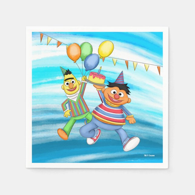 Bert und Ernie Birthday Balloons Serviette (Vorderseite)