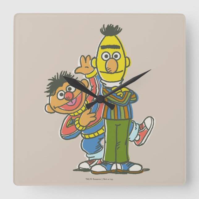 Bert und Ernie Classic Style Quadratische Wanduhr (Vorderseite)