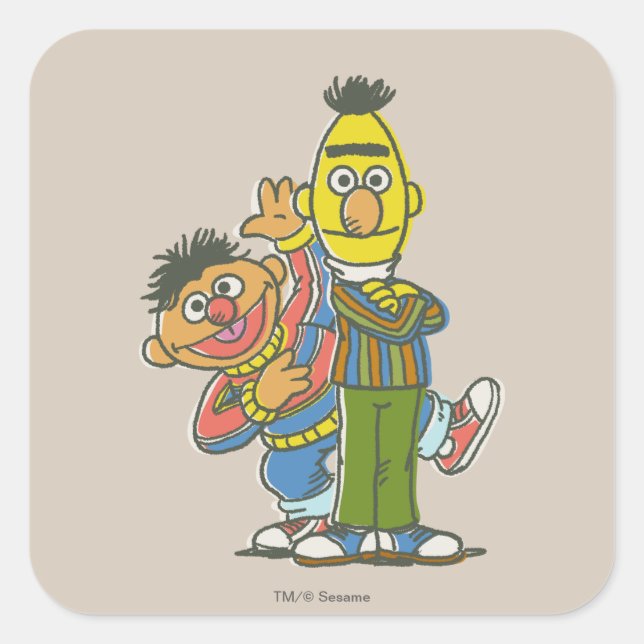 Bert und Ernie Classic Style Quadratischer Aufkleber (Vorderseite)