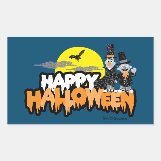 Bert und Ernie | Frohe Halloween Rechteckiger Aufkleber (Vorderseite)