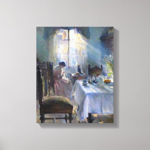 Bertha Wegmann - Frau beim Nähen in einem Innenrau Leinwanddruck