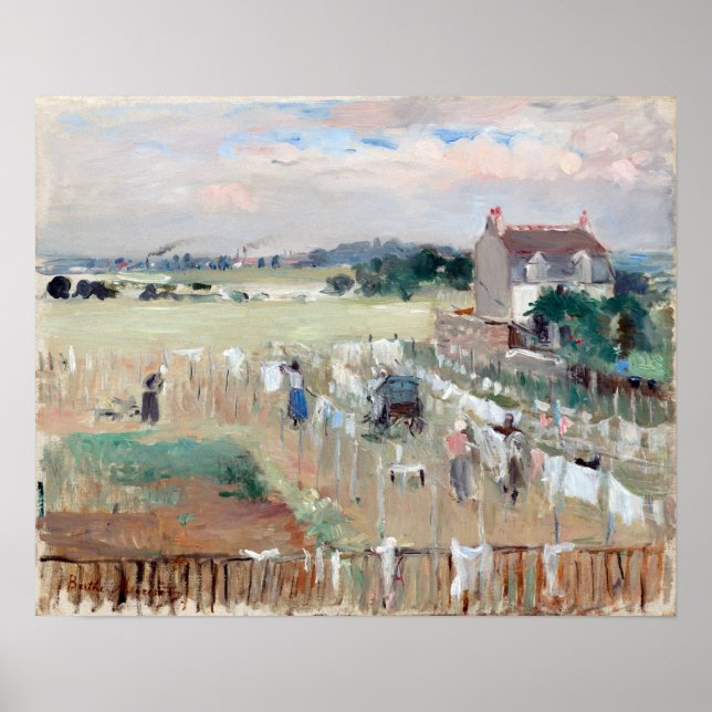 Berthe Morisot, der die Wäsche zum Trocknen bringt Poster (Vorne)