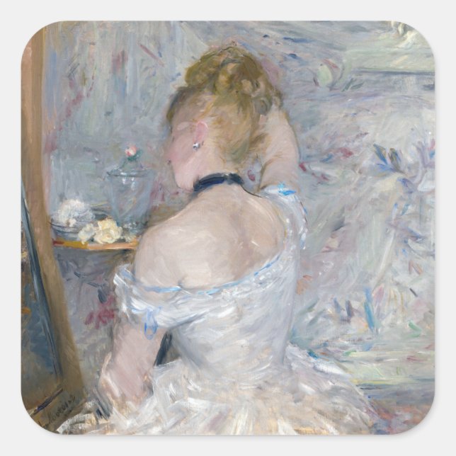 Berthe Morisot - Frau in ihrer Toilette Quadratischer Aufkleber (Vorderseite)
