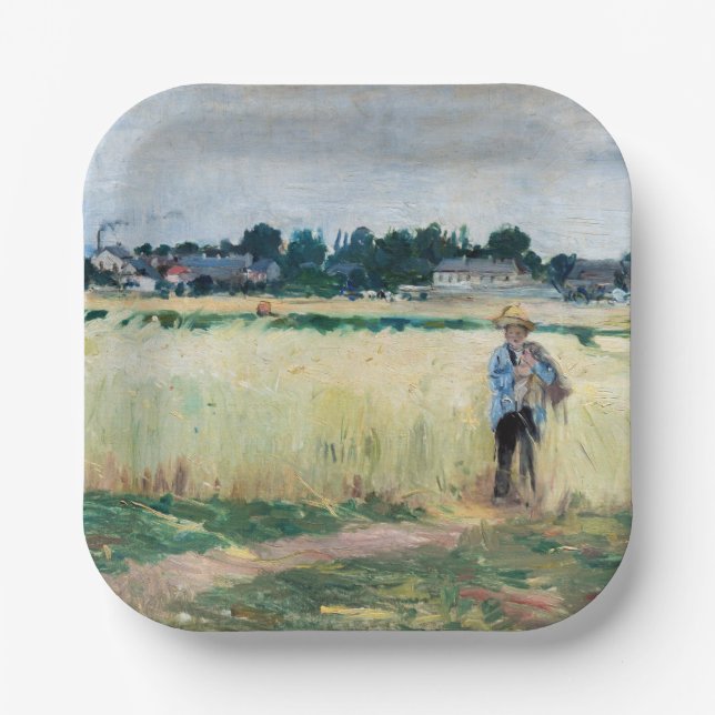 Berthe Morisot - Im Wheatfield bei Gennevillier Pappteller (Vorderseite)