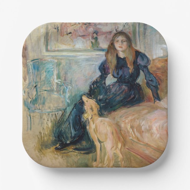 Berthe Morisot - Julie und ihr Greyhound Laerte Pappteller (Vorderseite)