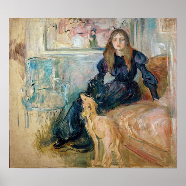 Berthe Morisot - Julie und ihr Greyhound Laerte Poster (Vorne)