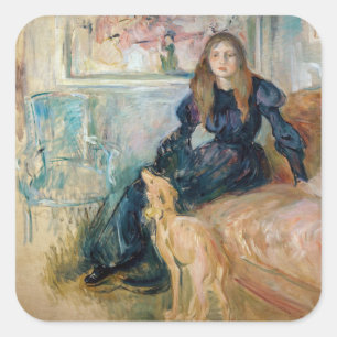 Berthe Morisot - Julie und ihre Windhündin Laerte Quadratischer Aufkleber