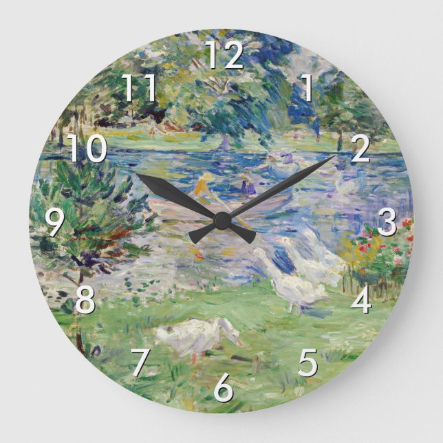 Berthe Morisot - Mädchen im Boot mit Gänsen Große Wanduhr (Vorderseite)