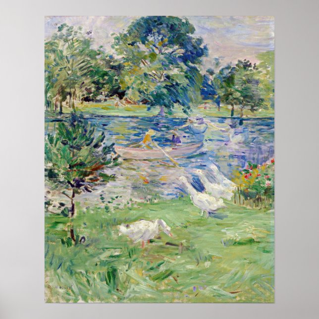 Berthe Morisot - Mädchen im Boot mit Gänsen Poster (Vorne)