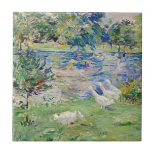 Berthe Morisot - Mädchen in einem Boot mit Gänsen Fliese