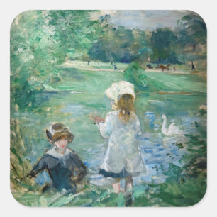 Berthe Morisot - Neben einem See Quadratischer Aufkleber