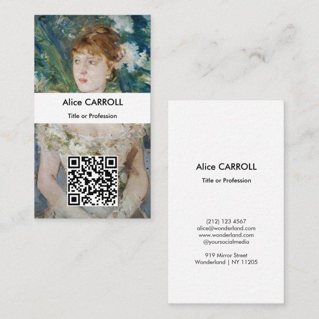 Berthe Morisot - Young Girl in Ball Gown - QR-Code Visitenkarte (Vorne/Hinten)