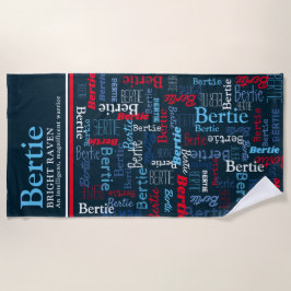 Bertie personalized name meaning red blue white strandtuch