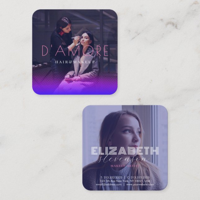 Beruflich 2 Fotos Rosa und Lila Abstrakt Quadratische Visitenkarte (Vorne/Hinten)