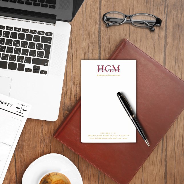 Beruflich 3 Letter Monogram Burgundy Navy Gold Post-it Klebezettel (Von Creator hochgeladen)