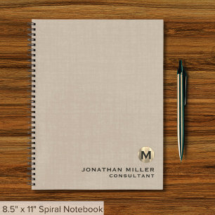 Beruflich Beige-Linen-Monogramm Notizbuch