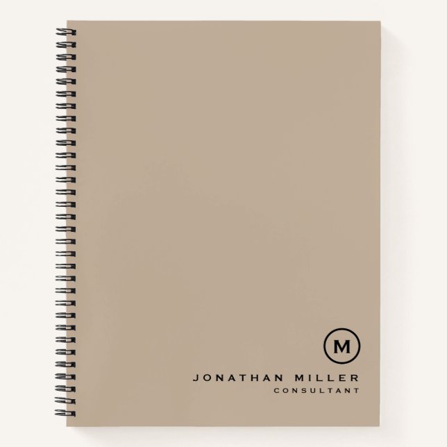Beruflich Beige Schwarze Monogramm Notizbuch (Vorderseite)