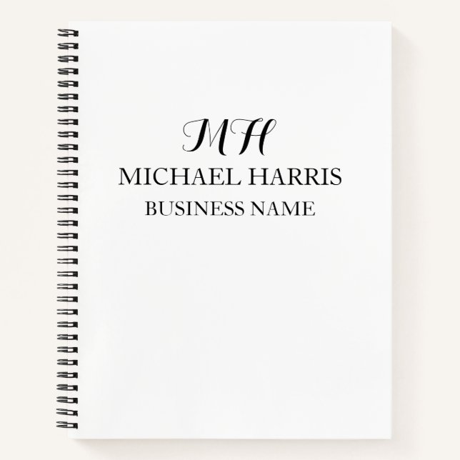 Beruflich Black Monogram Initial Business Notizbuch (Vorderseite)