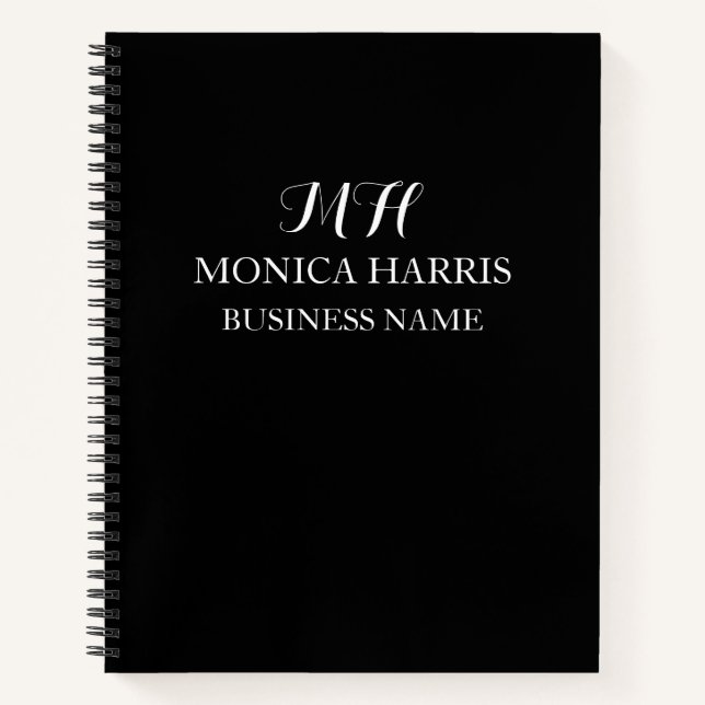 Beruflich Black Monogram Initial Business Notizbuch (Vorderseite)