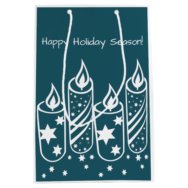 Beruflich Blue Candles Happy Holiday Season Mittlere Geschenktüte (Vorderseite)
