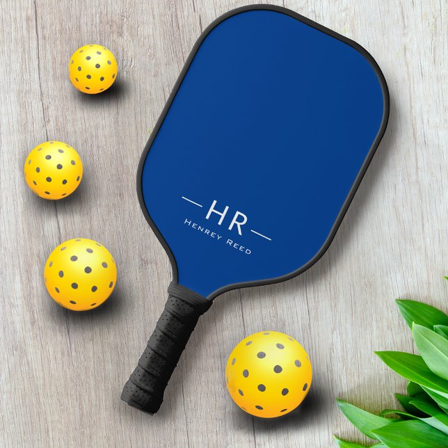 Beruflich Blue Monogram Name + Initial Pickleball Schläger (Von Creator hochgeladen)