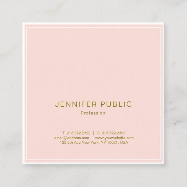Beruflich Blush Pink Gold Elegante Luxus Schlicht Quadratische Visitenkarte (Vorderseite)