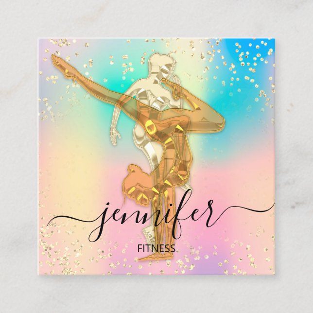 Beruflich Body Fitness Dance Gold Holograph Quadratische Visitenkarte (Vorderseite)