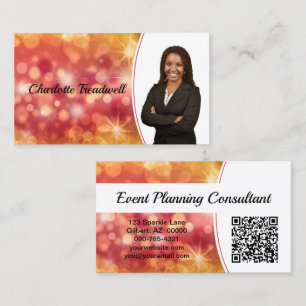 Beruflich Coral Bokeh Sparkle Custom Foto QR Visitenkarte