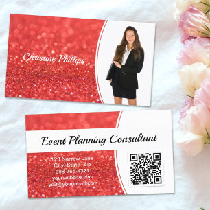 Beruflich Coral Glitzer Custom Foto QR Visitenkarte