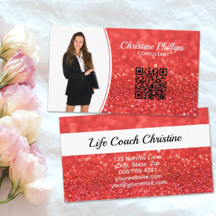 Beruflich Coral Glitzer Custom Foto QR Visitenkarte