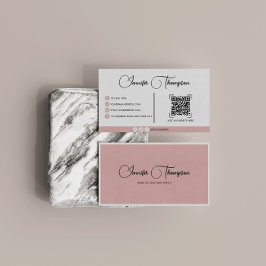 Beruflich Coy Pink Script QR Code Business Card Visitenkarte