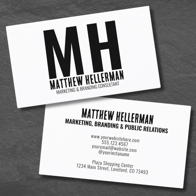 Beruflich Einfache moderne Schwarz-weiße Monogramm Visitenkarte (Simple Modern Minimal Black White Monogram Business Card )