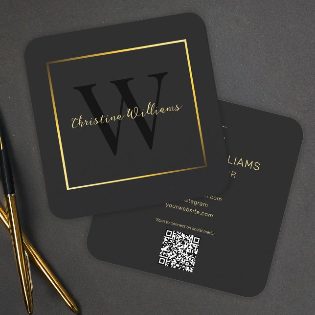 Beruflich Elegante Modernes Minimalistisches Schwa Quadratische Visitenkarte (Professional Elegant Modern Minimalist Black Gold Square Business Card)