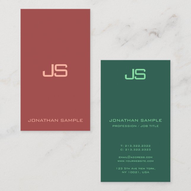 Beruflich elegante Monogram Vertikal modern Visitenkarte (Vorne/Hinten)