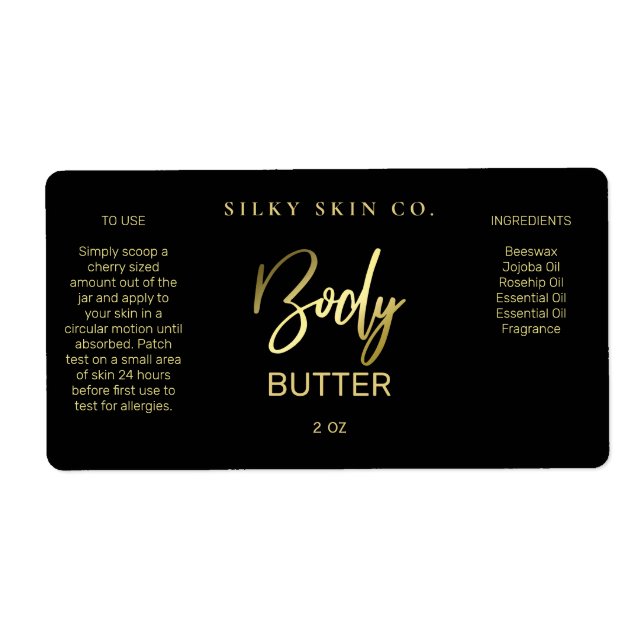 Beruflich gestylte Black Gold Body Butter Labels (Vorne)