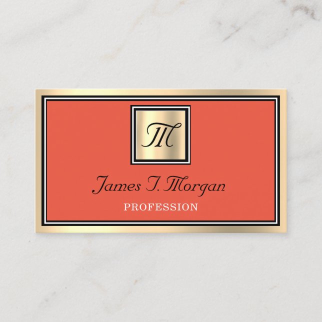 Beruflich Gold Orange Coral VIP Gerahmt Monogramm Visitenkarte (Vorderseite)