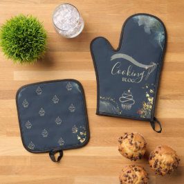 Beruflich, Goldfleck, Kuchen, Blau kochen Ofenhandschuh & Topflappen-Set